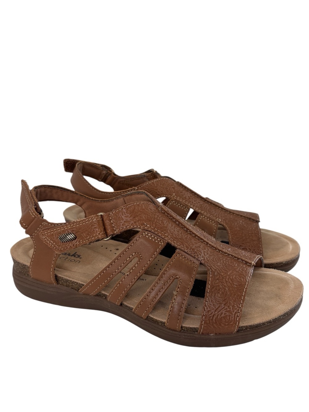 Clarks Womens April Belle Comfort Sandals Size 8.5 Tan Leather Adjustable Strap